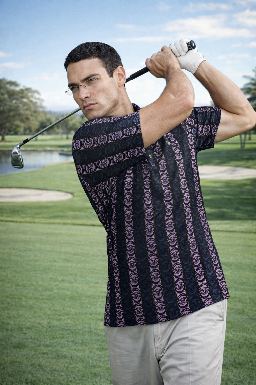 Pure⭐️Rican Original Logo All-Over Print Polo – Purple Stripe Edition