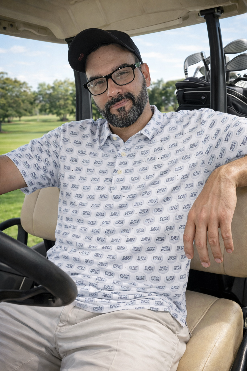 Pure⭐️Rican All Over Golf Ball Print Men’s slim fit polo Edition