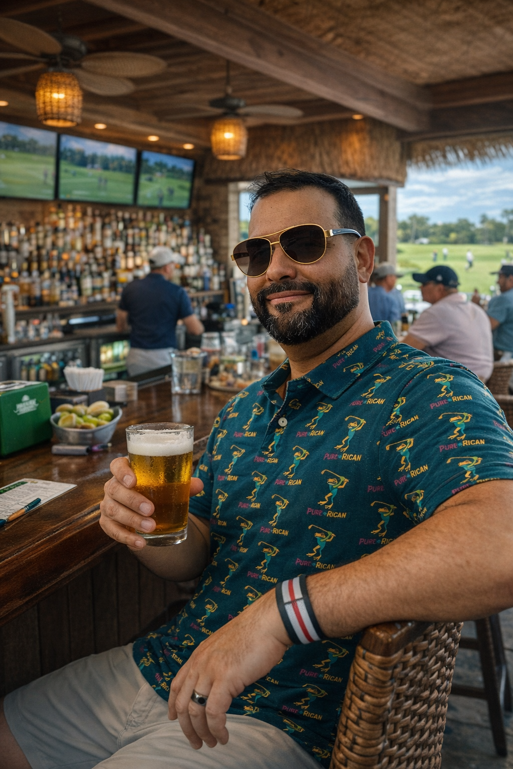 Pure⭐️Rican Sapo Golfer All-Over Print Men’s Slim Fit Polo (Blue Edition)