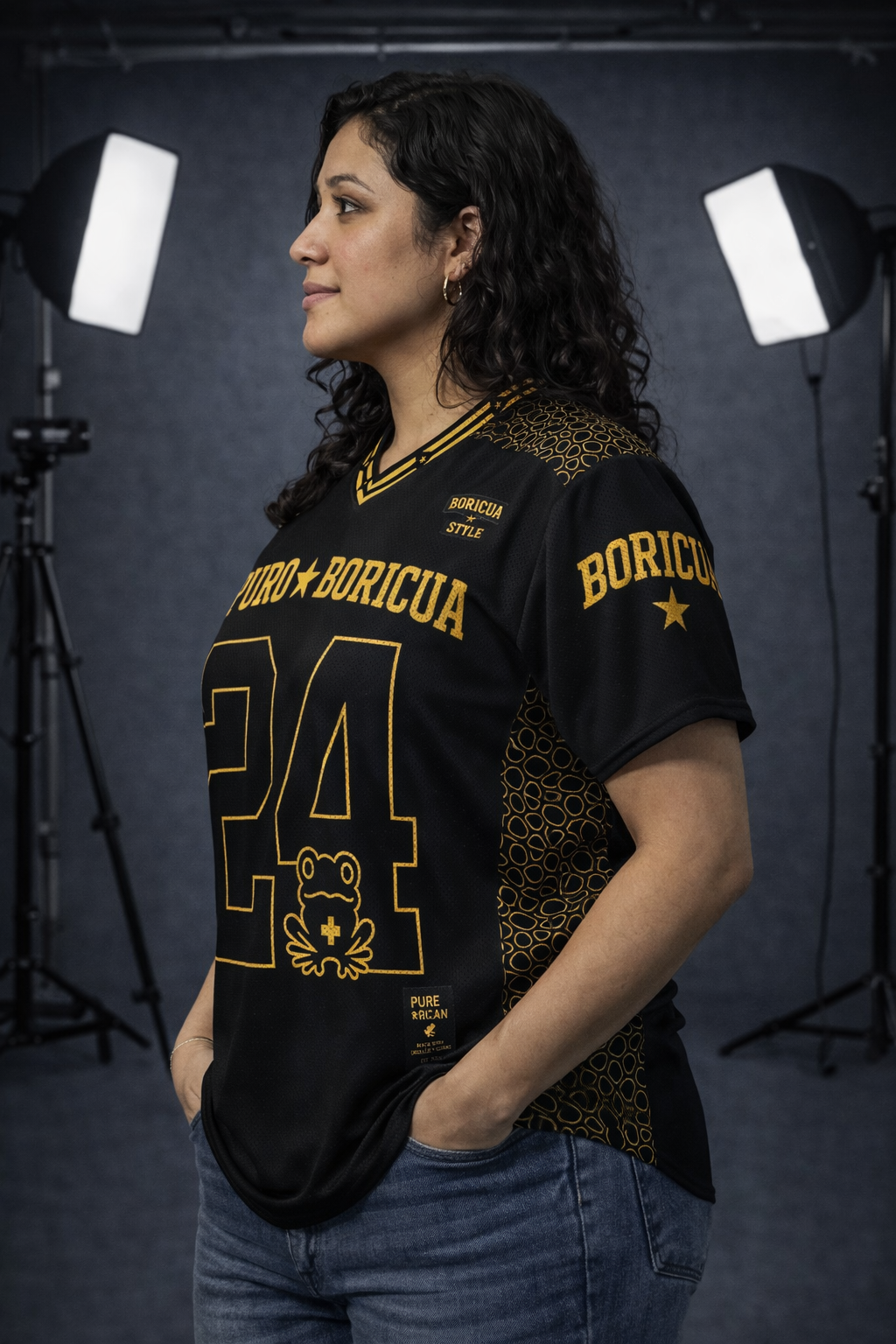 Pure⭐️Rican - Puro Boricua Black and Gold Football Jersey