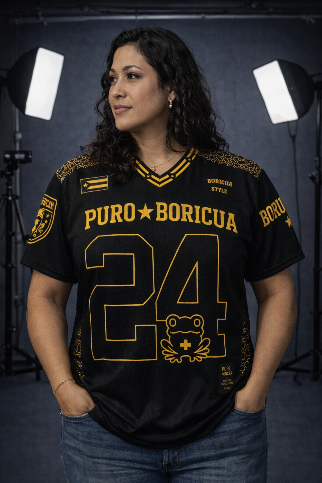 Pure⭐️Rican - Puro Boricua Black and Gold Football Jersey