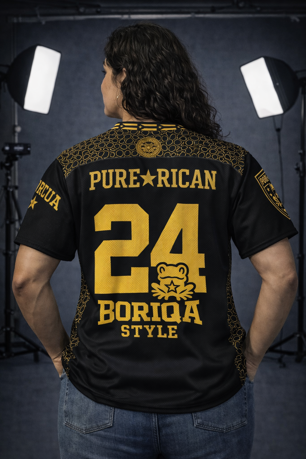 Pure⭐️Rican - Puro Boricua Black and Gold Football Jersey
