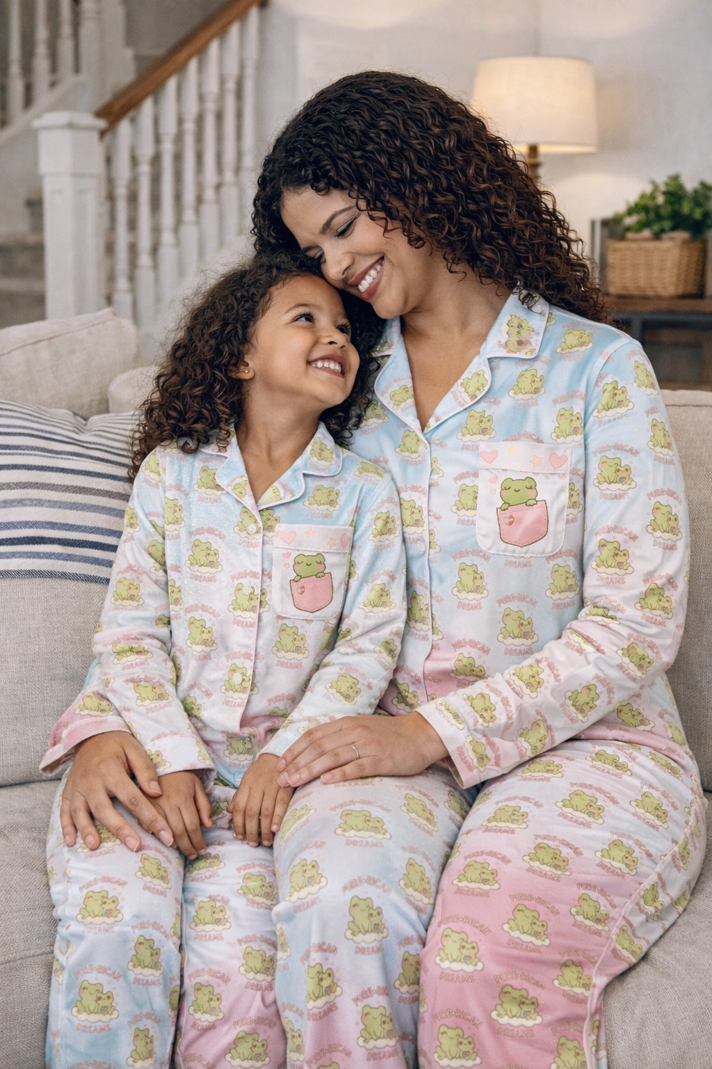 Pure⭐️Rican Mommy & Baby Dreamy Pajama Top – Women’s Blue/White/Pink Gradient Long Sleeve Edition