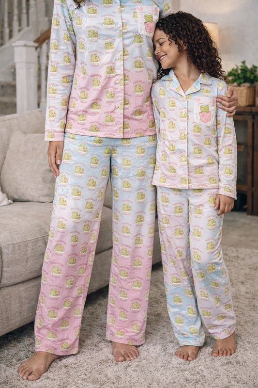 Pure⭐️Rican Mommy & Baby Dreamy Pajama Pants – Women’s Blue/White/Pink Gradient All-Over Print Edition