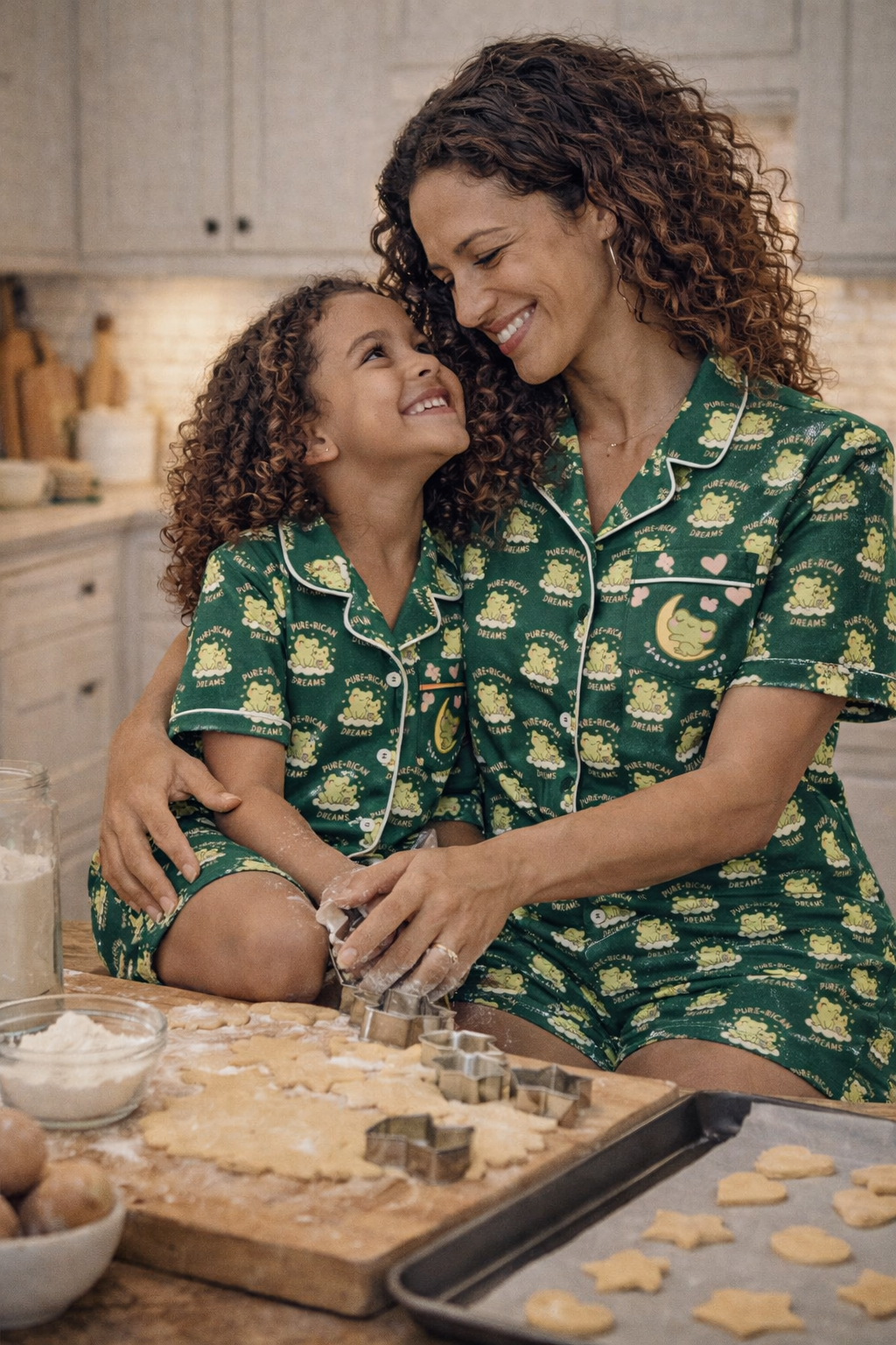 Pure⭐️Rican Mommy and Baby Dreamy All-Over Print Women’s Pajama Shorts – Forest Green