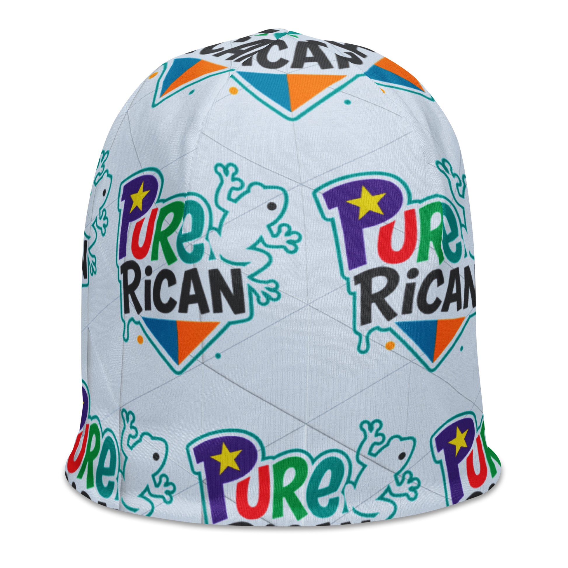 Pure⭐️Rican All-Over Splash beanie back view – BorinquéN culture winter hat