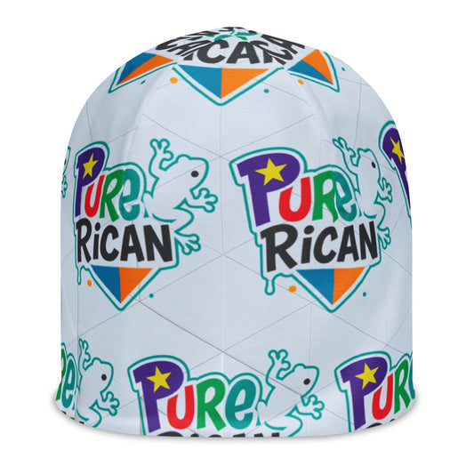 Pure⭐️Rican All-Over Splash beanie front view – Puerto Rican splash print winter hat