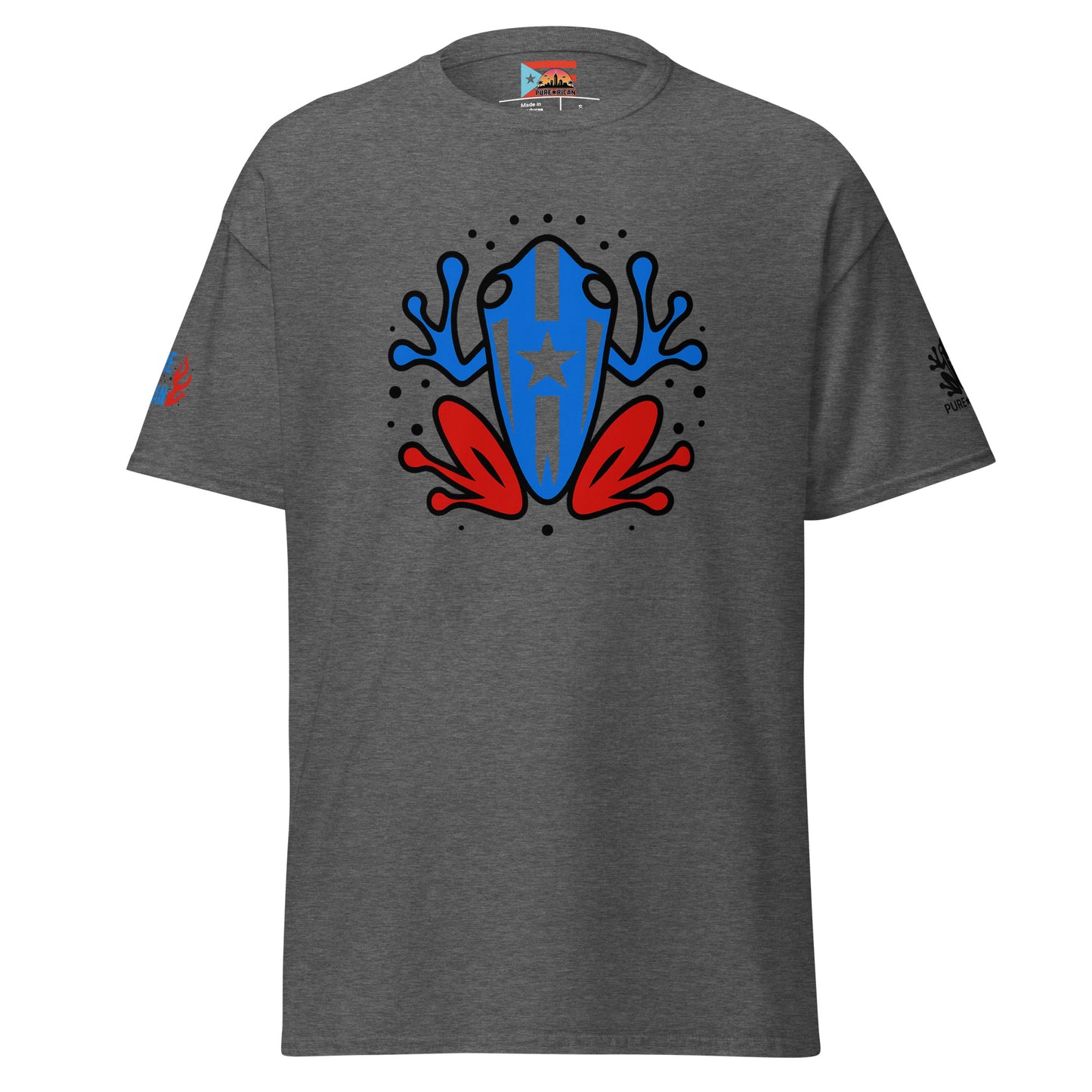Pure⭐️Rican BorinquéN Spirit Coquí tee front view – Puerto Rican cultural coquí shirt