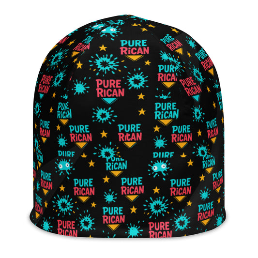 Pure⭐️Rican Color Burst beanie front view – all-over print Puerto Rican hat