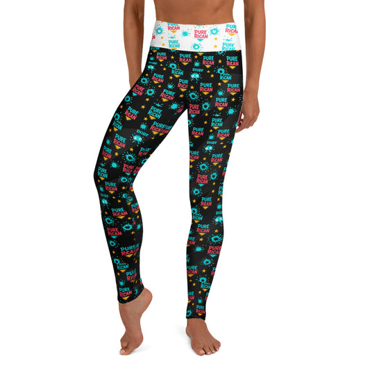 Pure⭐️Rican Color Burst yoga leggings front view – vibrant Puerto Rican athletic leggings