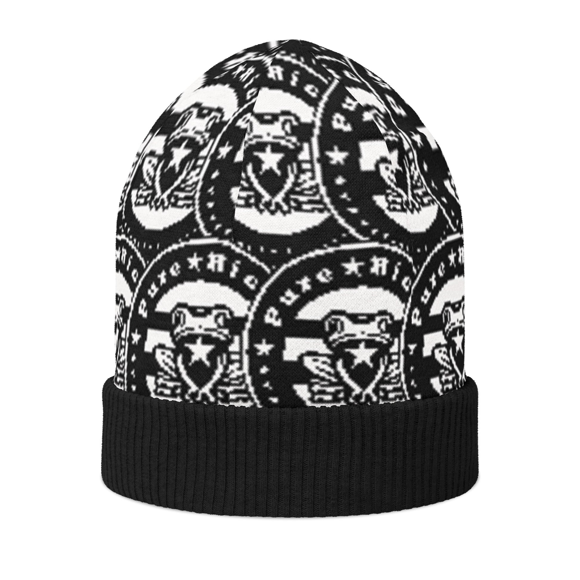 Pure⭐️Rican Emblem knitted beanie back view – island-inspired winter hat