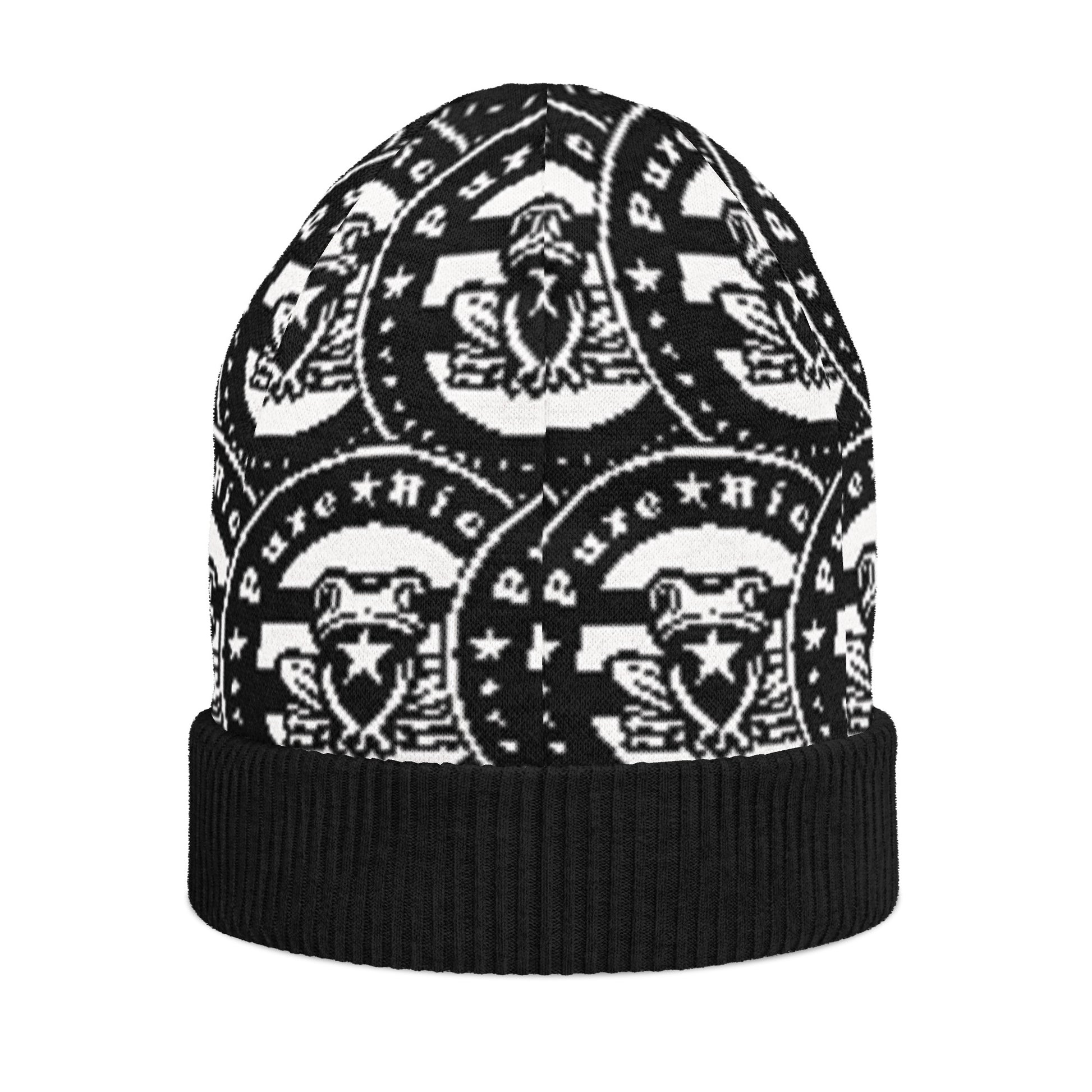 Pure⭐️Rican Emblem knitted beanie front view – Puerto Rican emblem winter hat