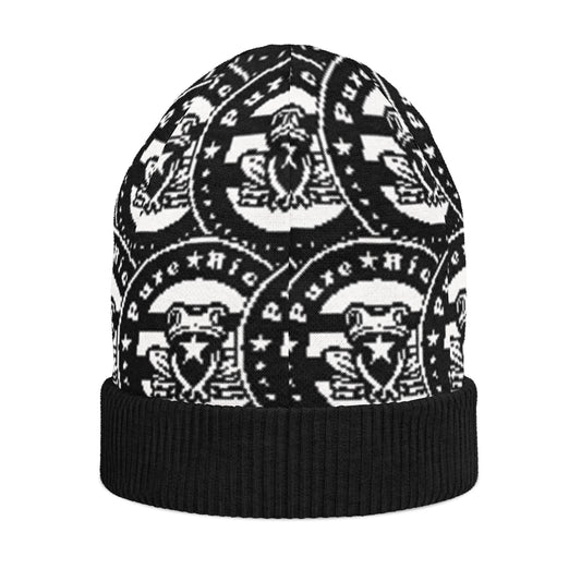 Pure⭐️Rican Emblem knitted beanie front view – Puerto Rican emblem winter hat
