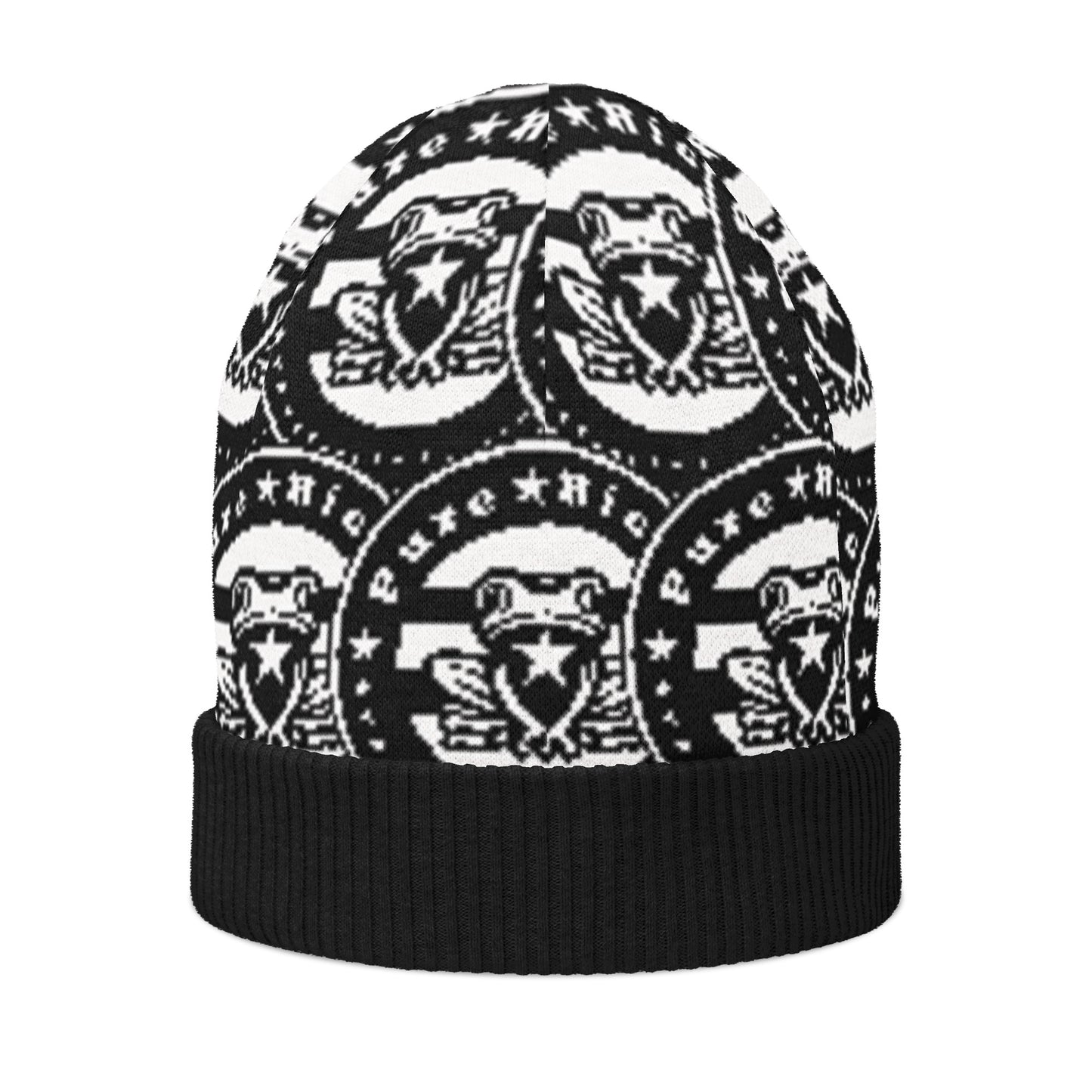 Pure⭐️Rican Emblem knitted beanie side angle – cultural knitted streetwear beanie
