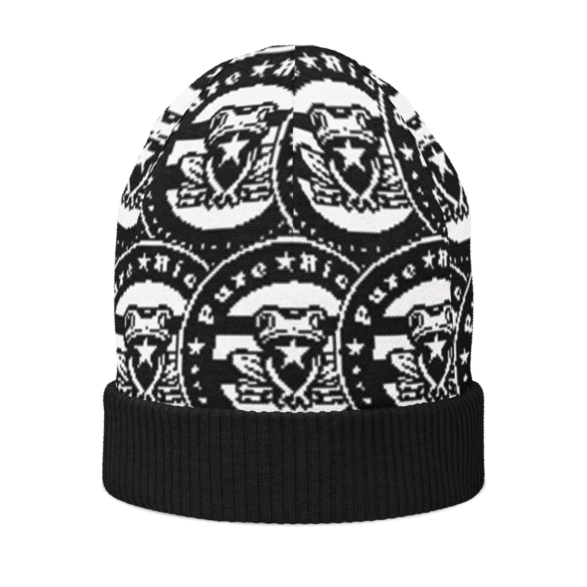 Pure⭐️Rican Emblem knitted beanie side angle – cultural knitted streetwear beanie