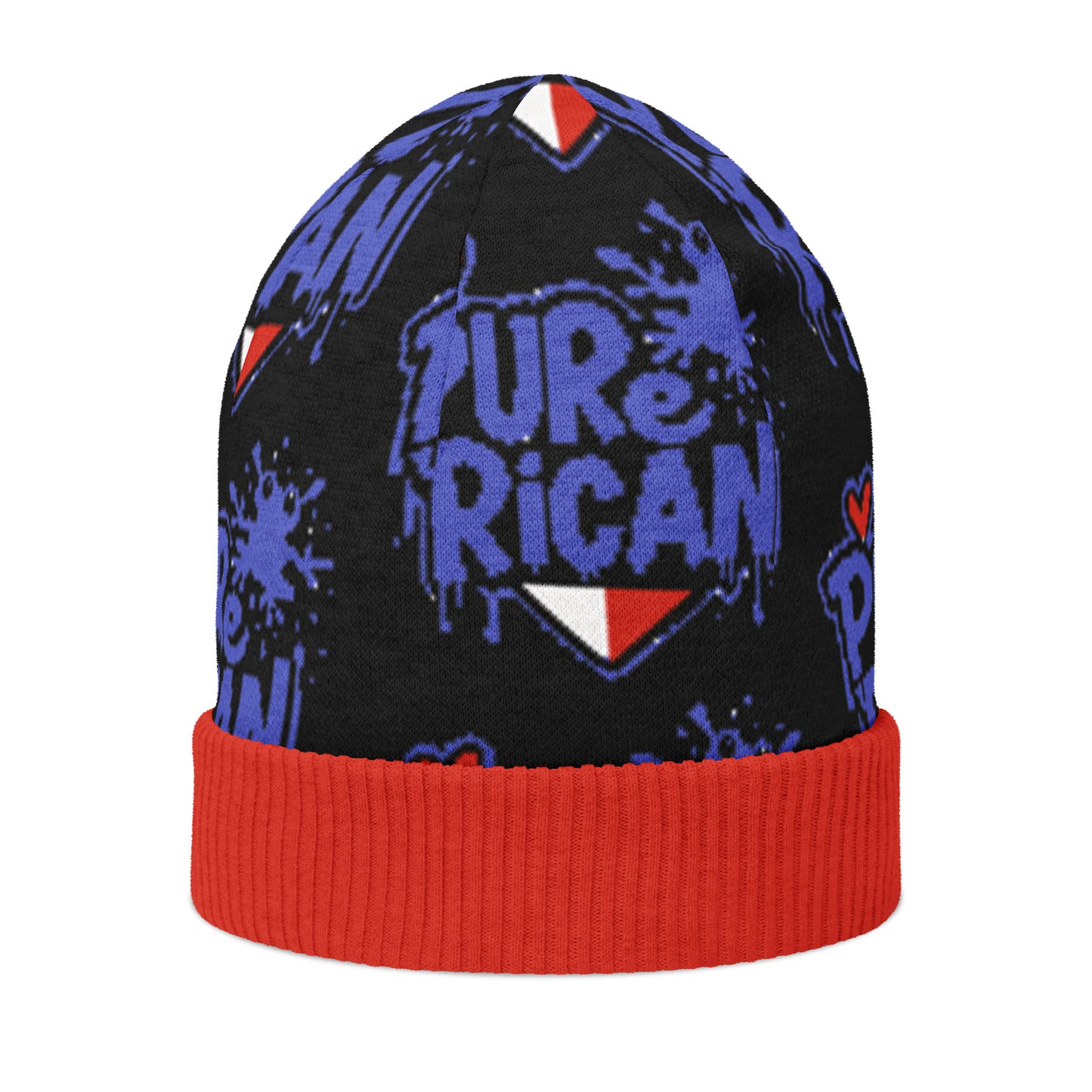 Pure⭐️Rican Graffiti Love knitted beanie back view – island-inspired knitted hat