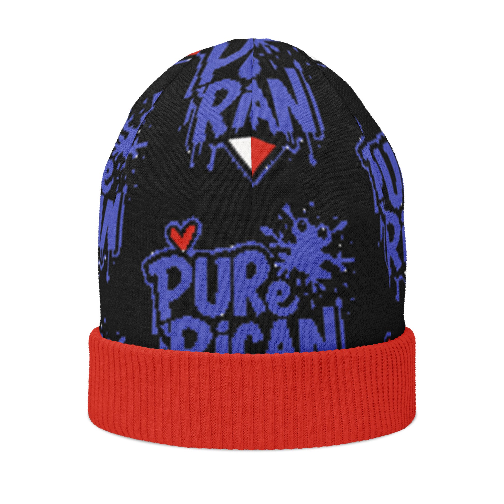 Pure⭐️Rican Graffiti Love knitted beanie front view – Puerto Rican graffiti winter hat