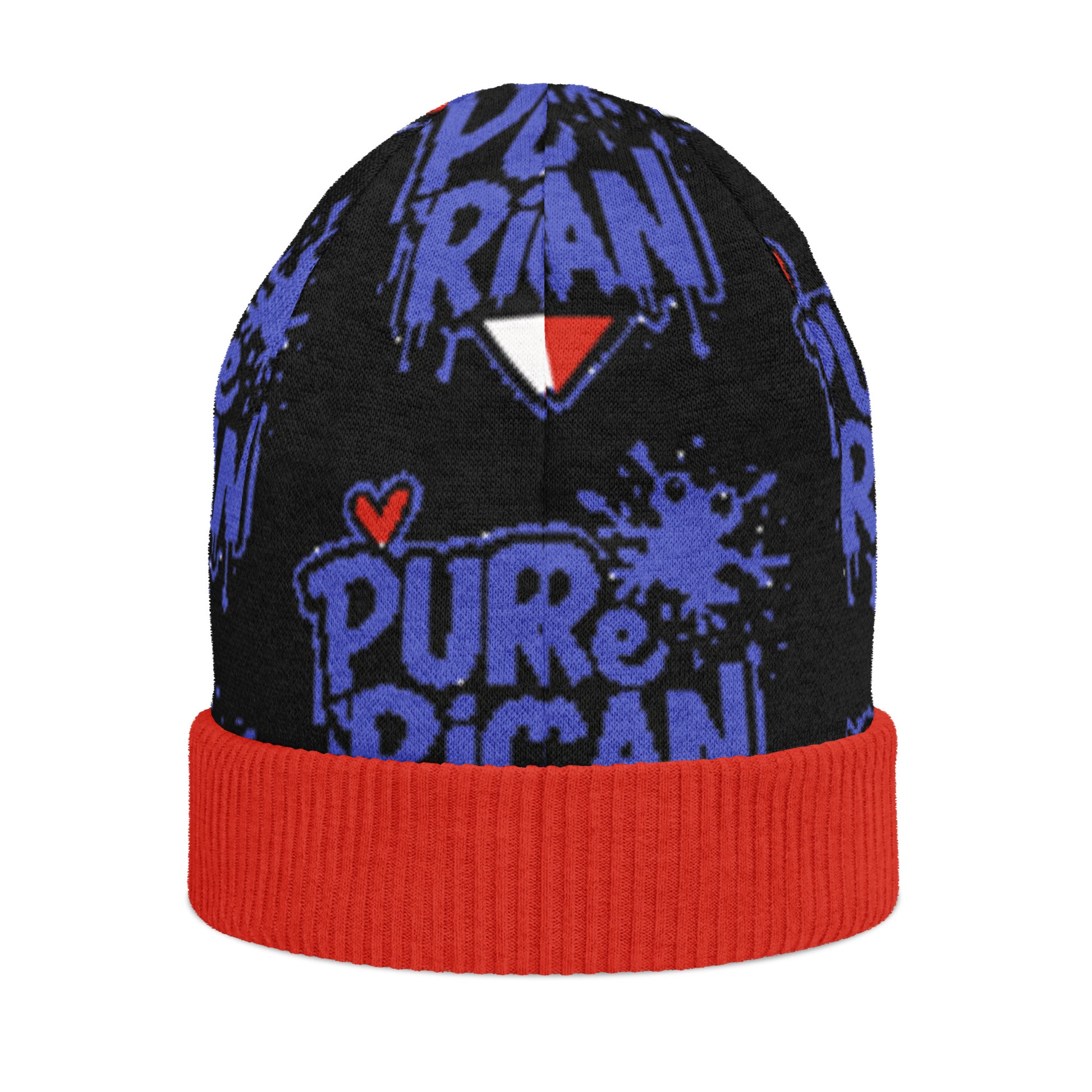 Pure⭐️Rican Graffiti Love knitted beanie side angle – cultural graffiti streetwear beanie