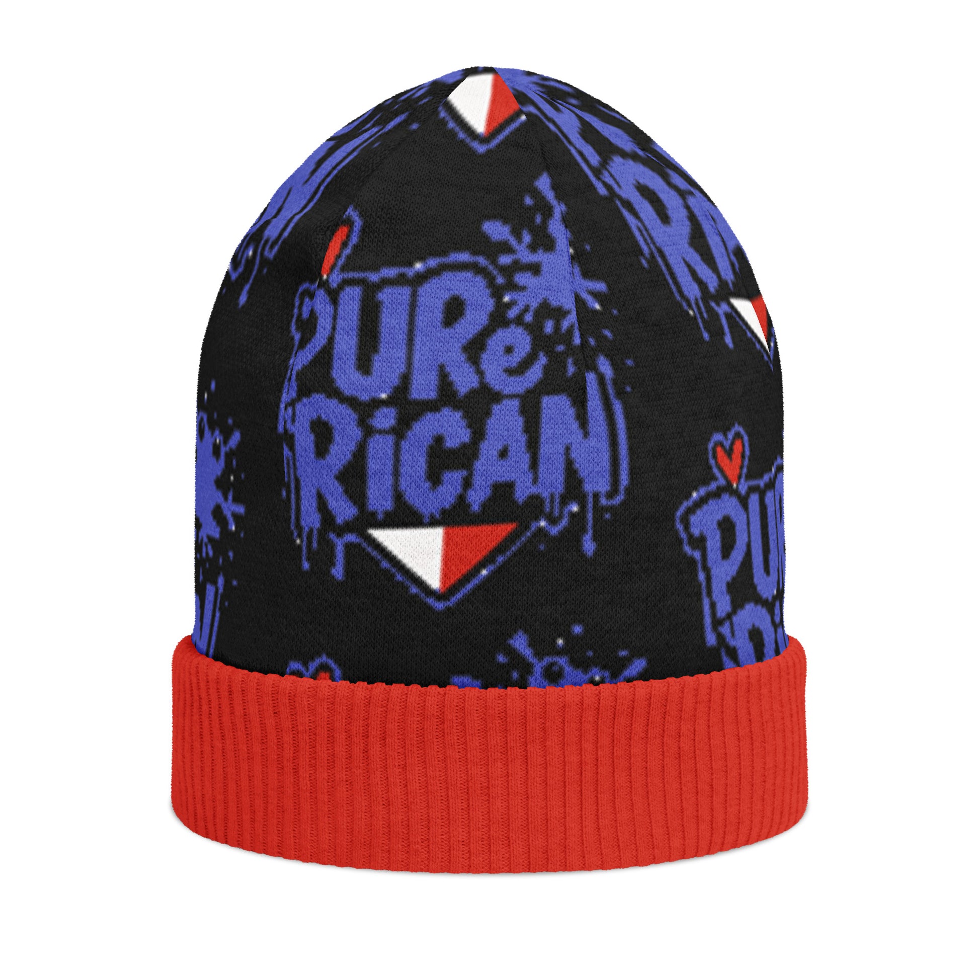 Pure⭐️Rican Graffiti Love knitted texture close-up – graffiti print beanie detail