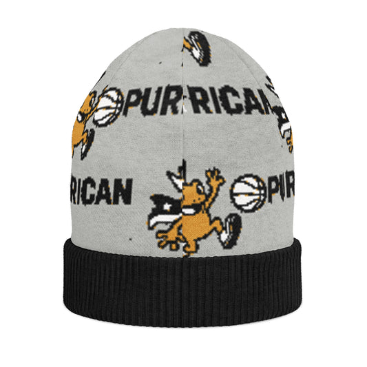 Pure⭐️Rican Hoops King knitted beanie front view – Puerto Rican basketball winter hat