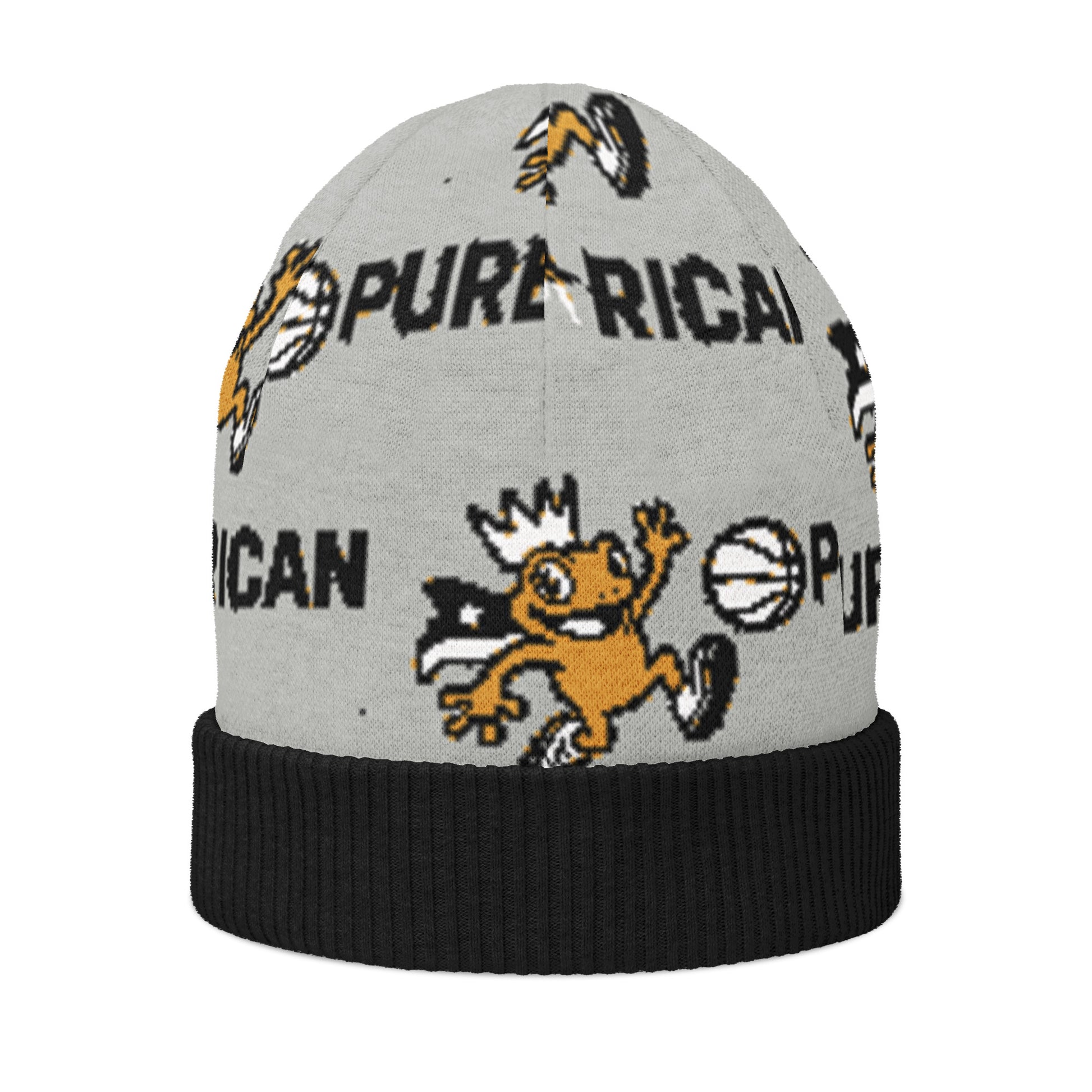 Pure⭐️Rican Hoops King knitted beanie side angle – cultural basketball streetwear beanie