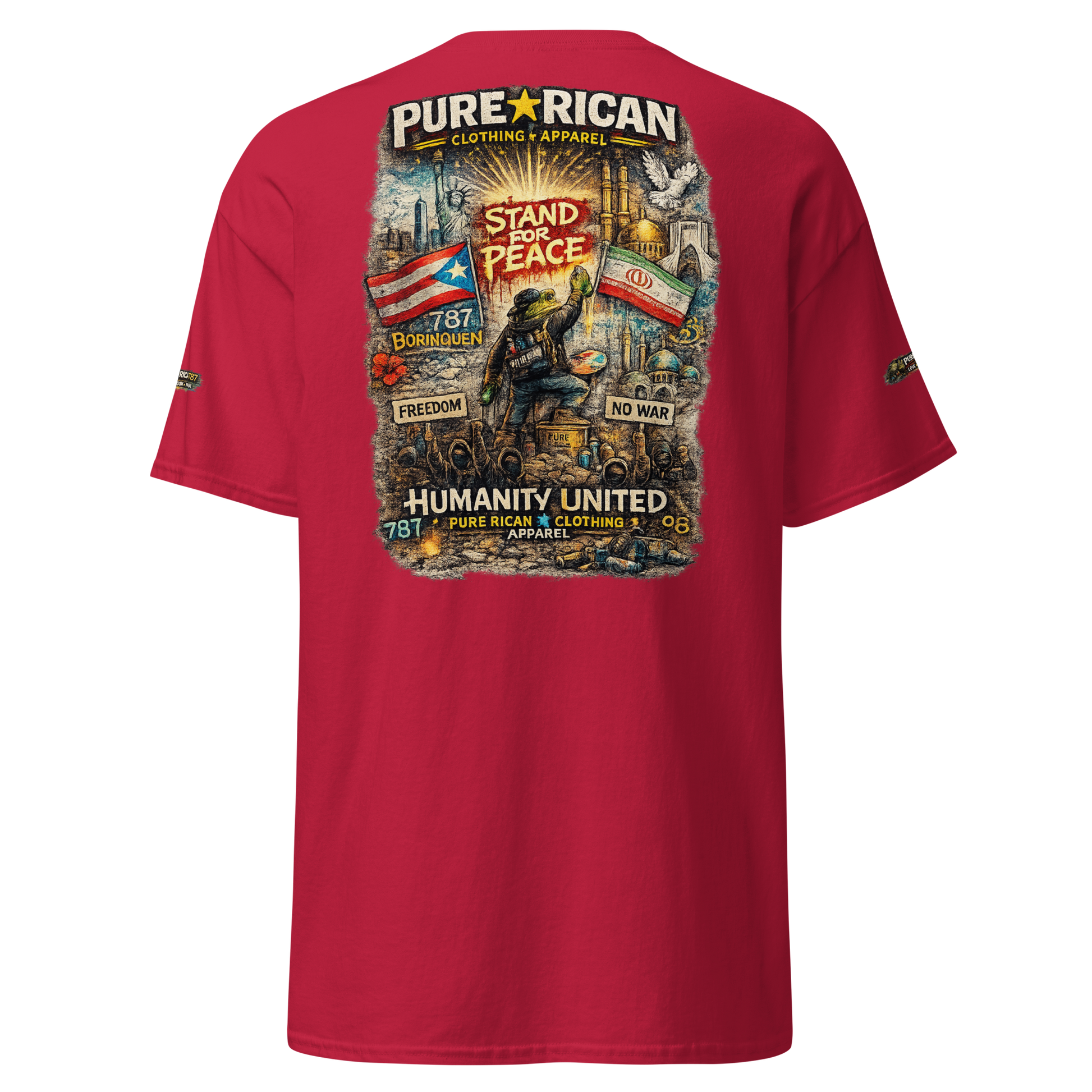 Pure⭐️Rican Humanity United graphic back print featuring Stand For Peace artwork and Borinquen reference.