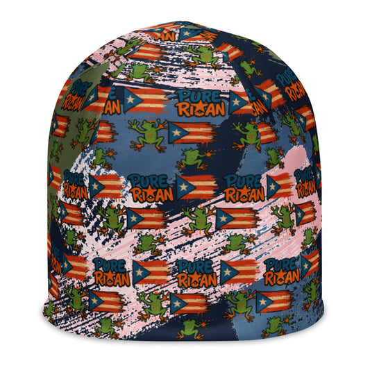 Pure⭐️Rican Island Energy beanie front view – Puerto Rican all-over print hat