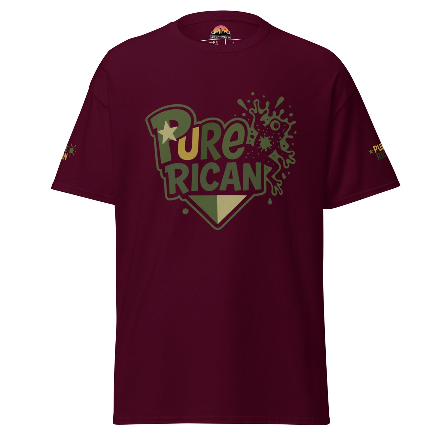 Pure⭐️Rican Jungle Camo Splash tee front view – Puerto Rican camo streetwear
