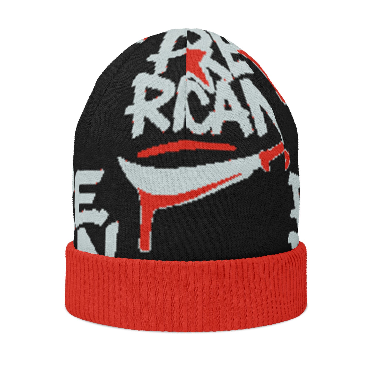 Pure⭐️Rican Machete Drip knitted beanie front view – Puerto Rican cultural winter hat