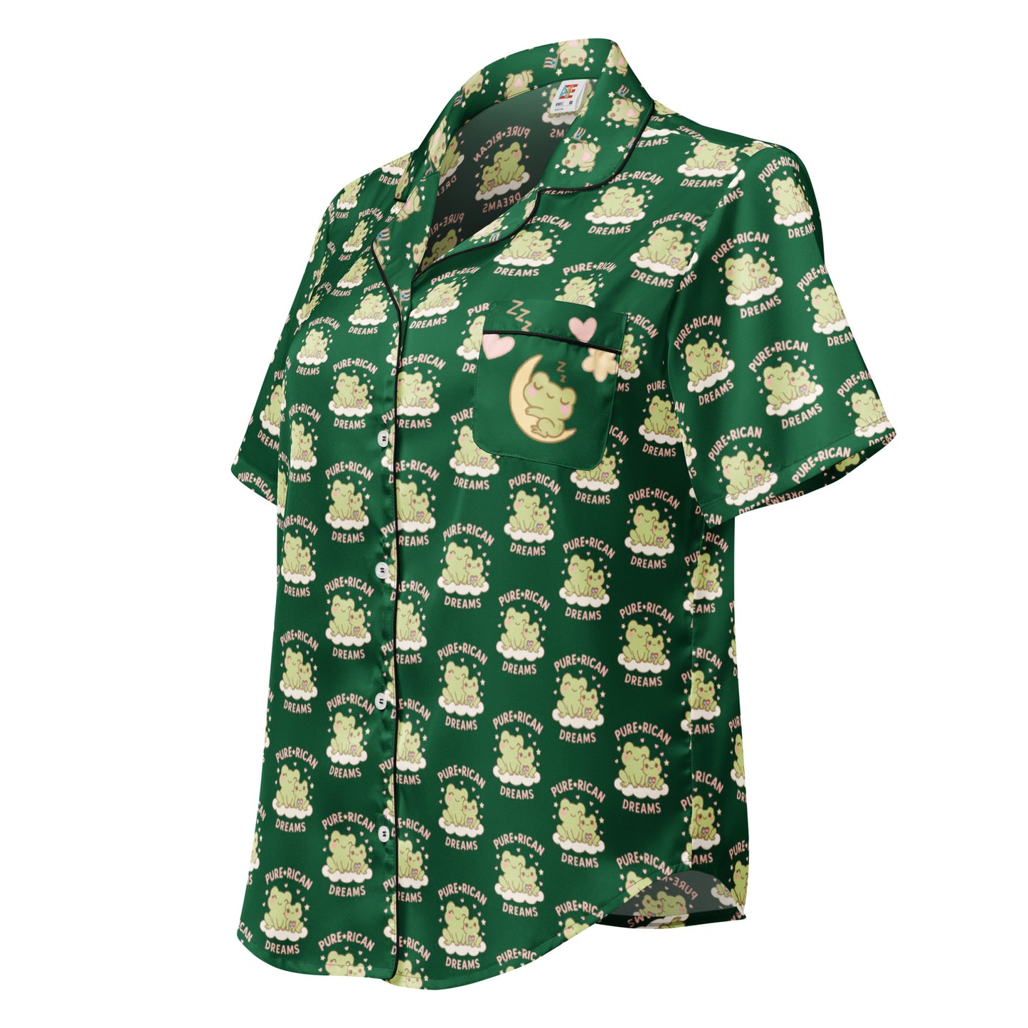 Pure⭐️Rican Mommy and Baby Dreamy all-over print women’s short sleeve pajama top in forest green, soft breathable cultural sleepwear