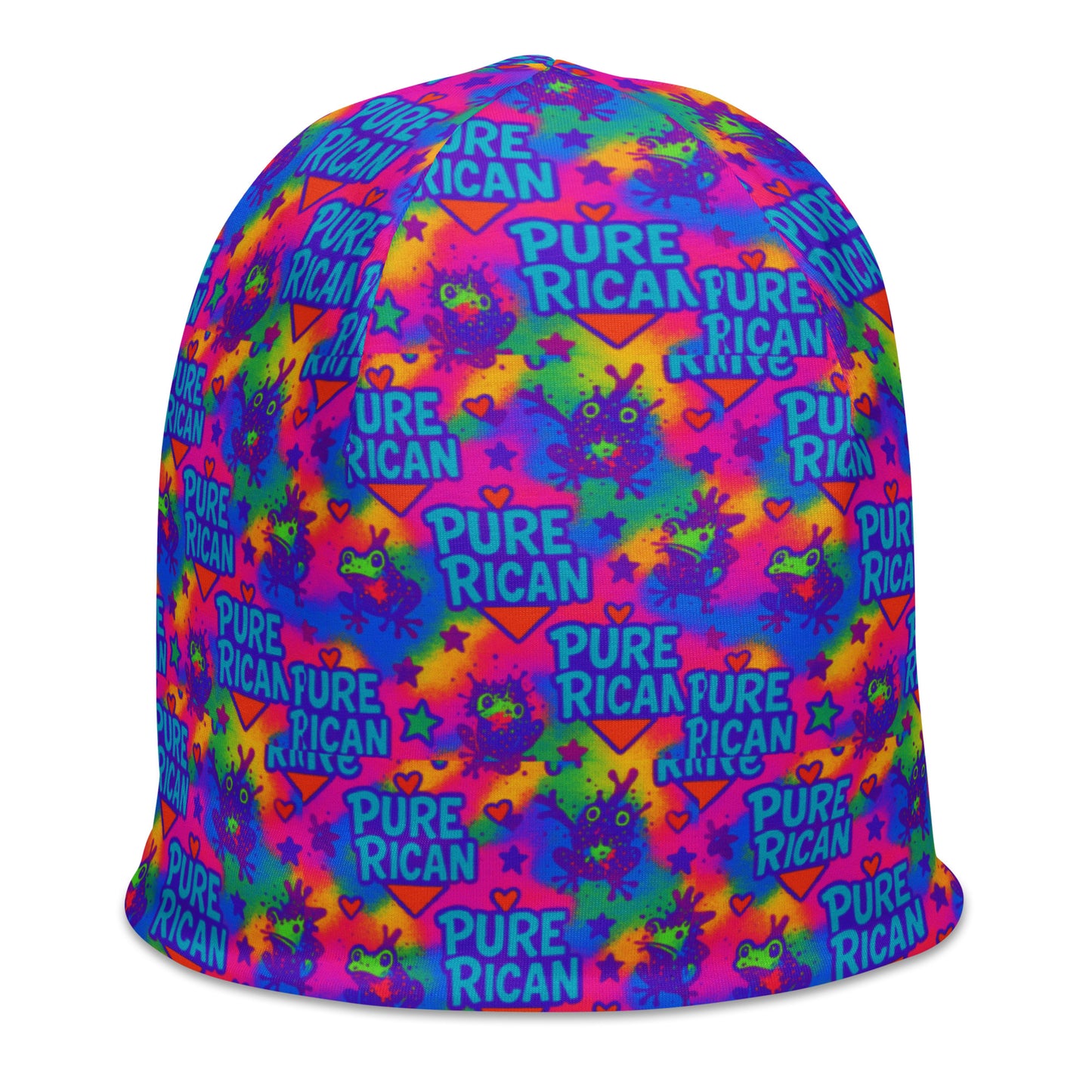 Pure⭐️Rican Rainbow Color Burst beanie back view – Puerto Rican cultural beanie