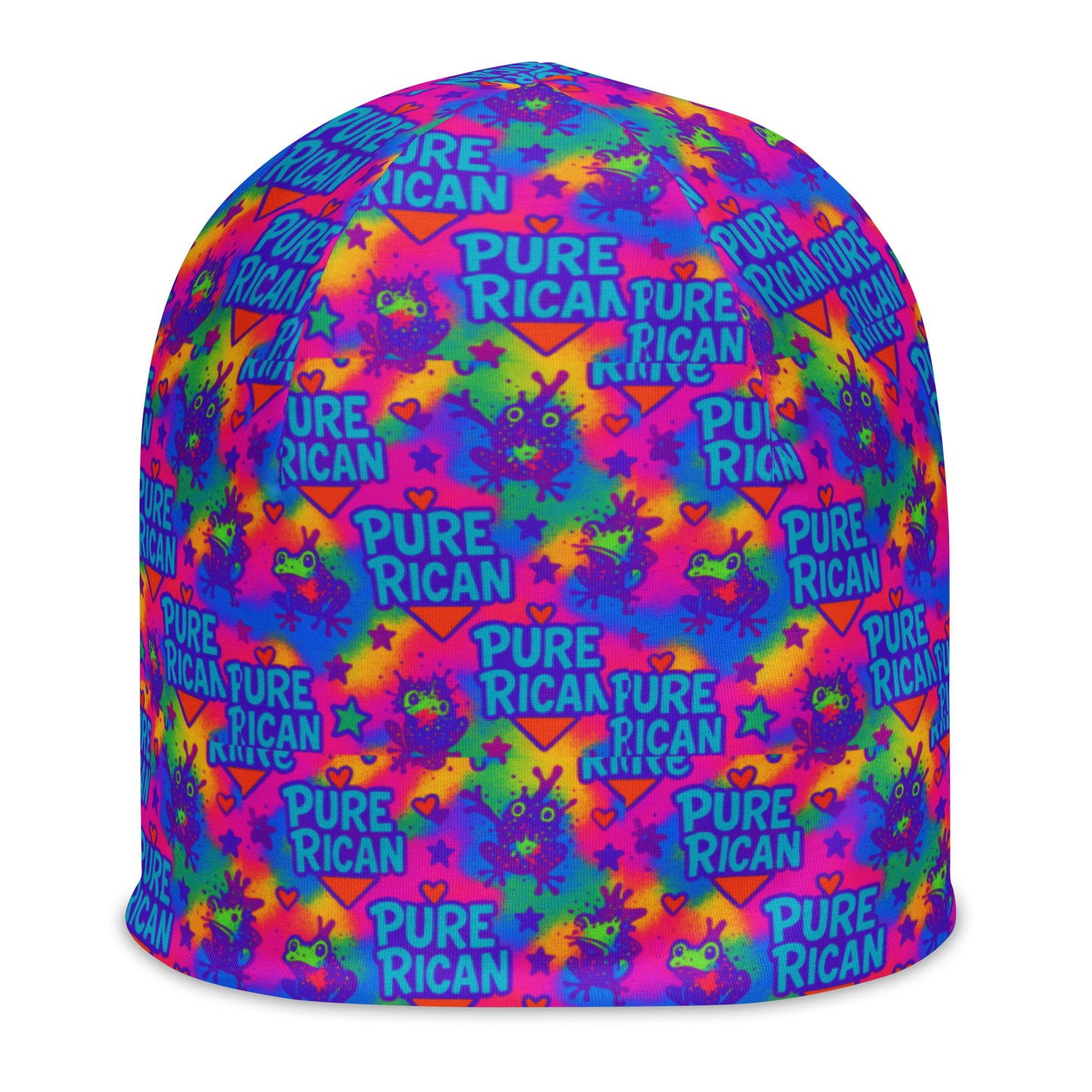 Pure⭐️Rican Rainbow Color Burst beanie front view – all-over print Puerto Rican hat