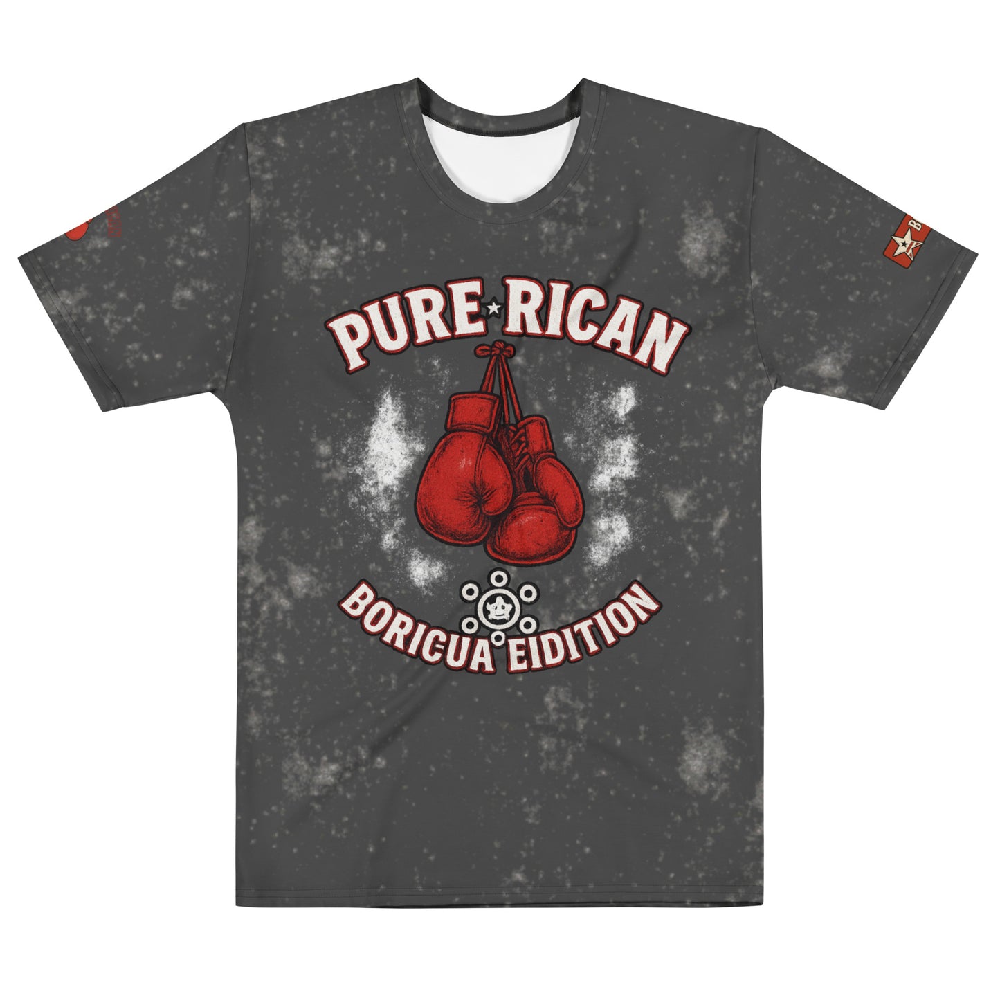 Pure⭐️Rican all-over print men’s cotton crew neck tee front view – Puerto Rican streetwear