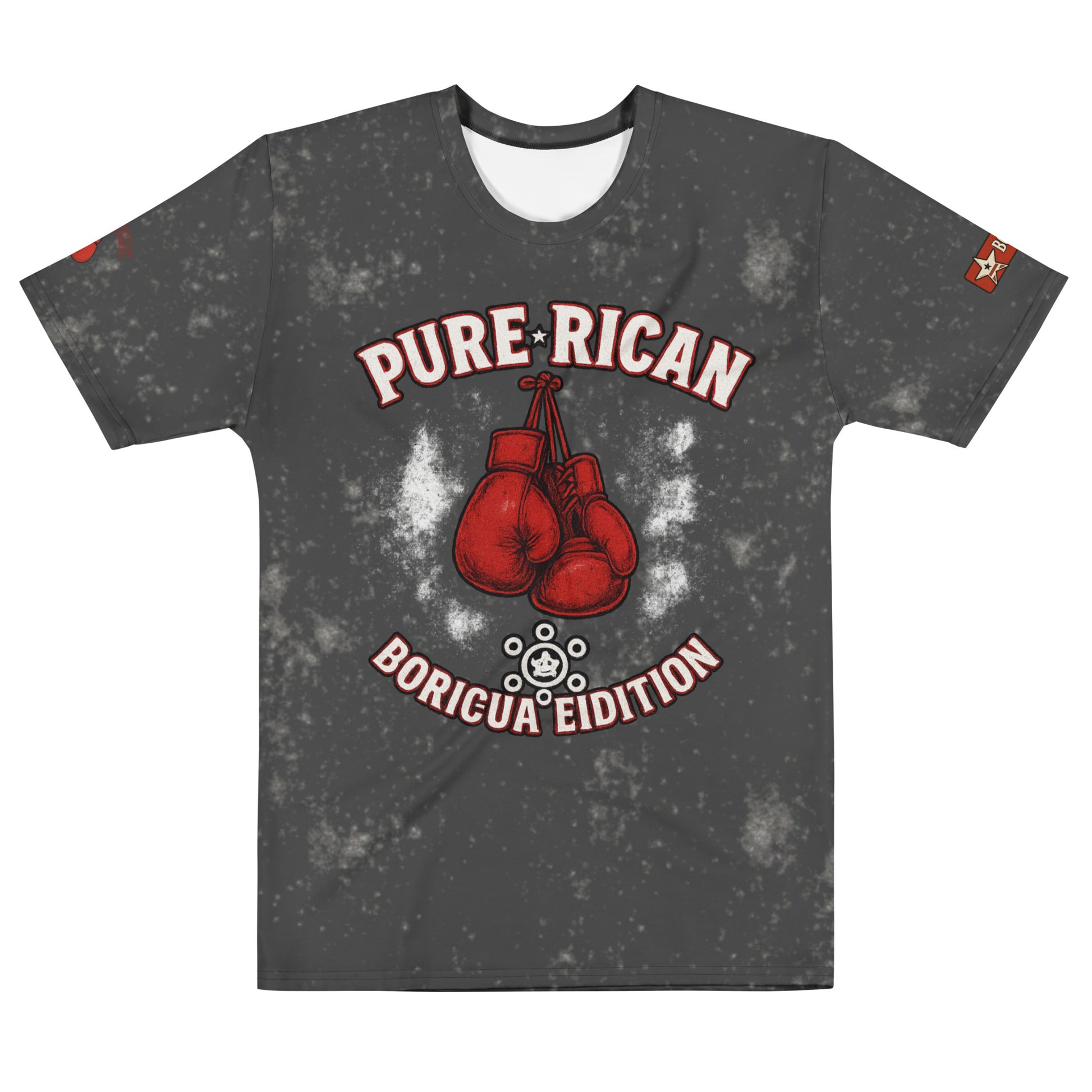 Pure⭐️Rican all-over print men’s cotton crew neck tee front view – Puerto Rican streetwear