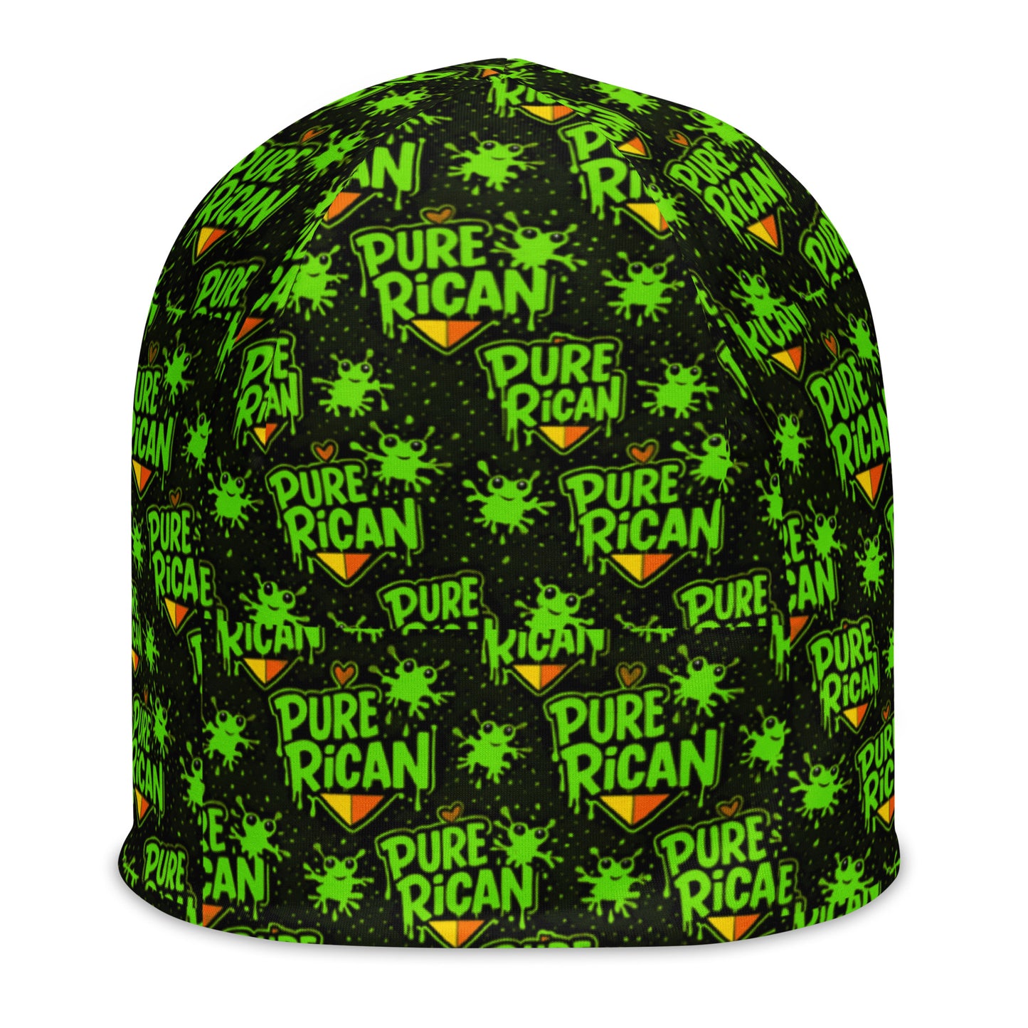 Pure⭐️Rican graffiti Love Coquí beanie front view – all-over print Puerto Rican hat