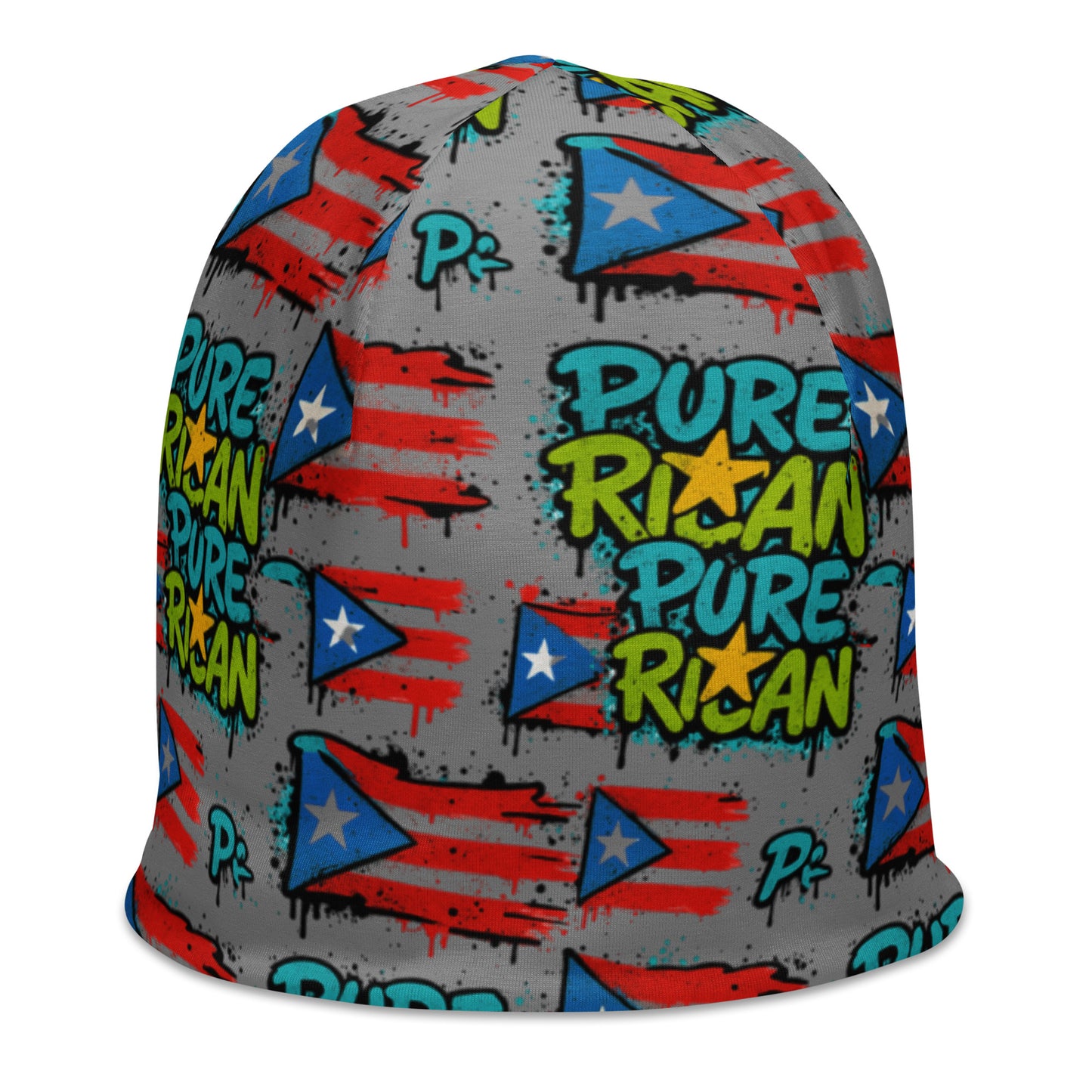 Pure⭐️Rican graffiti Sapo beanie back view – island culture winter hat