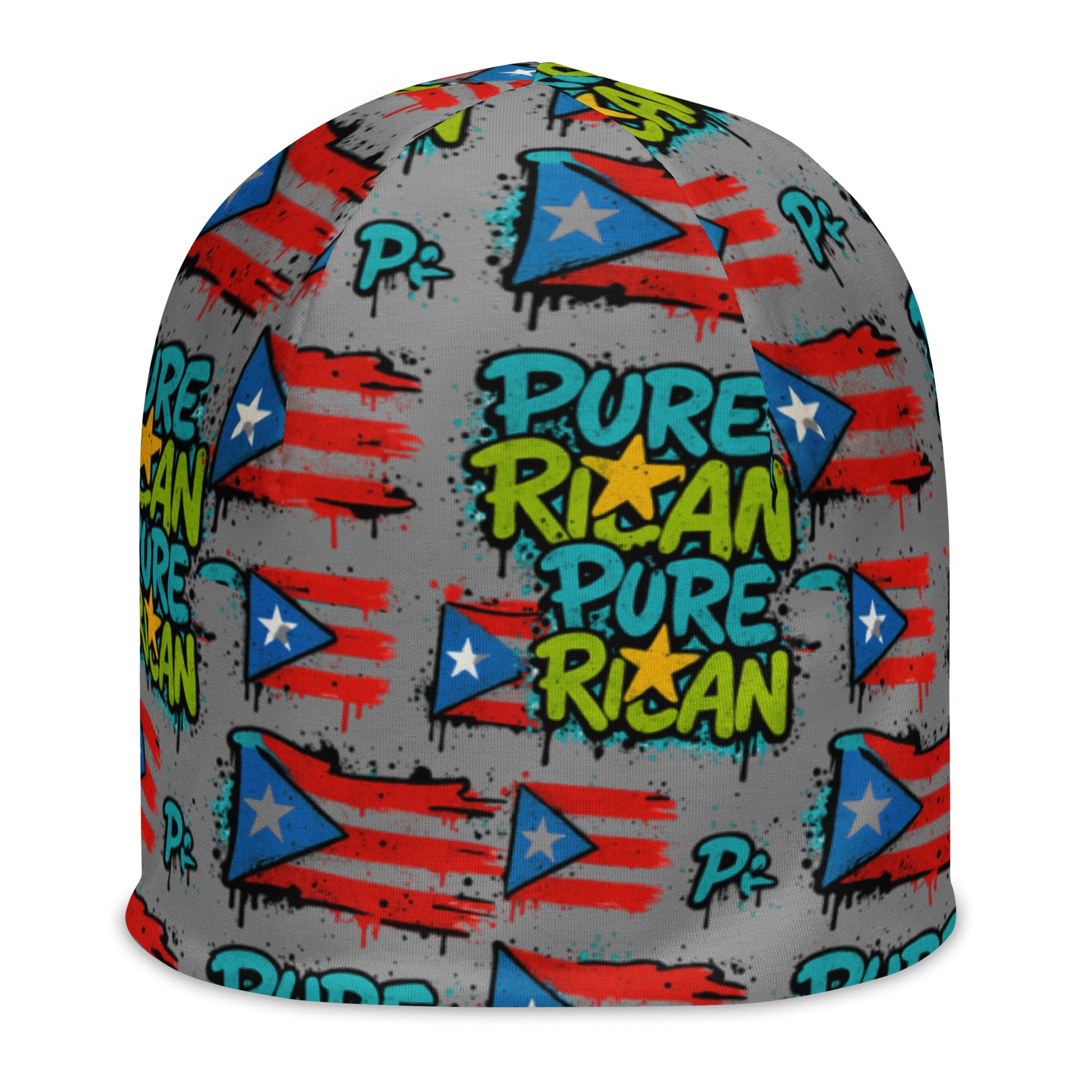 Pure⭐️Rican graffiti Sapo beanie front view – all-over print Puerto Rican hat