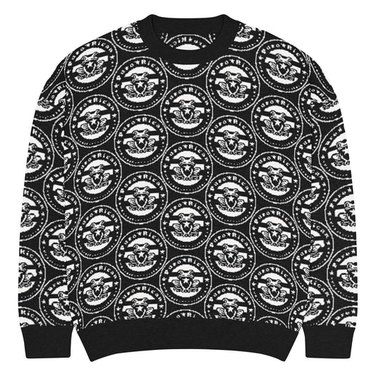 Pure⭐️Rican relaxed-fit knitted crewneck sweater featuring all-over OG logo pattern, front view