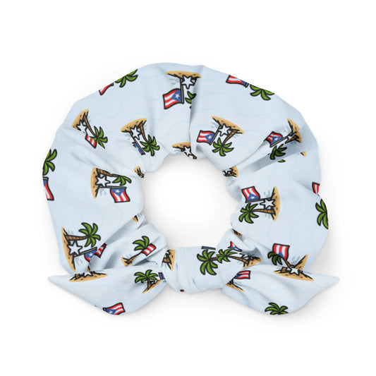 Pure⭐️Rican scrunchie featuring an all-over palm tree and Puerto Rican flag island pattern