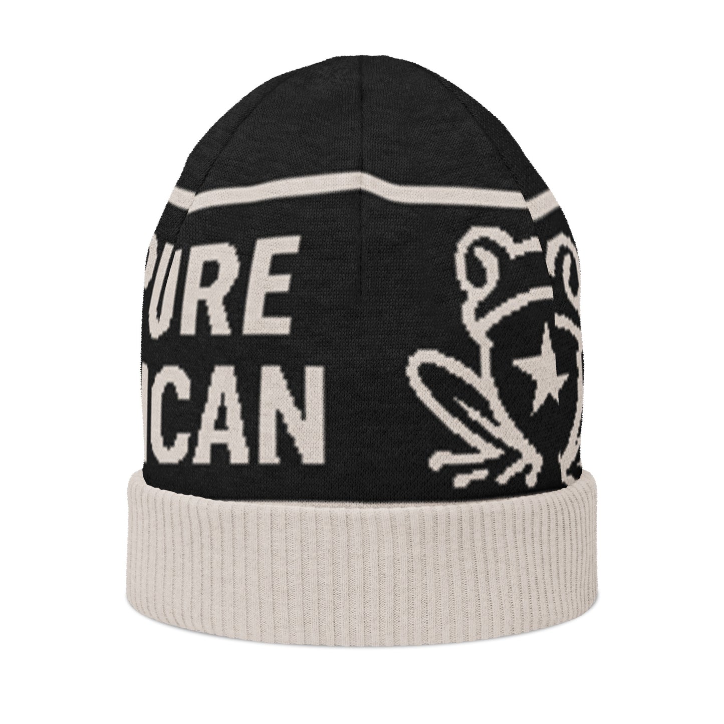 Pure⭐️Rican signature knit beanie side angle – cultural knitted streetwear beanie