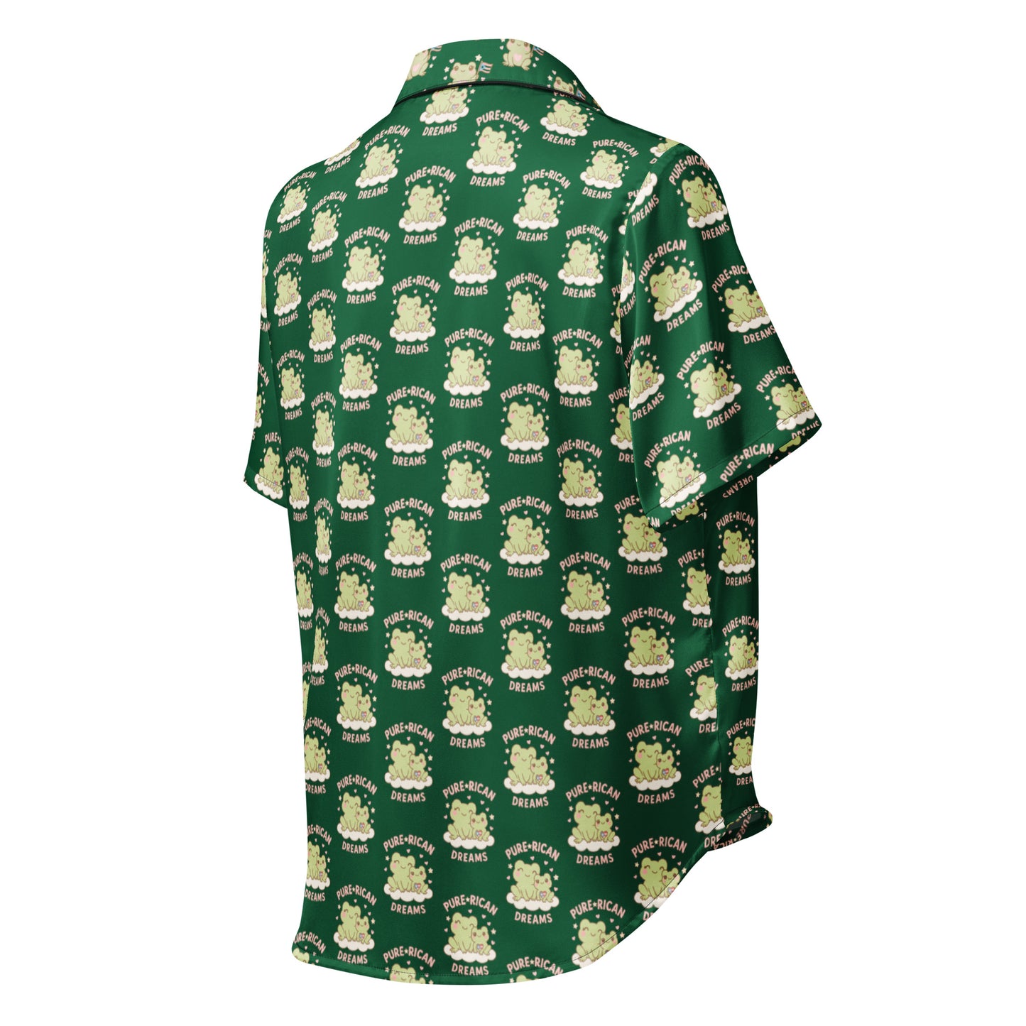 Woman wearing Pure⭐️Rican forest green short sleeve Mommy and Baby Dreamy pajama top, cozy cultural sleepwear for matching moments