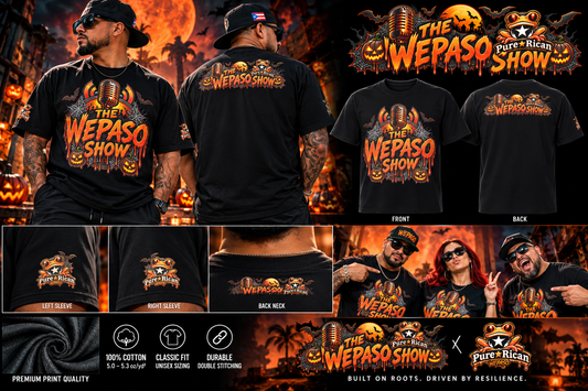 Premium Halloween Pure Rican and The WEPASO Show collaboration tee product showcase