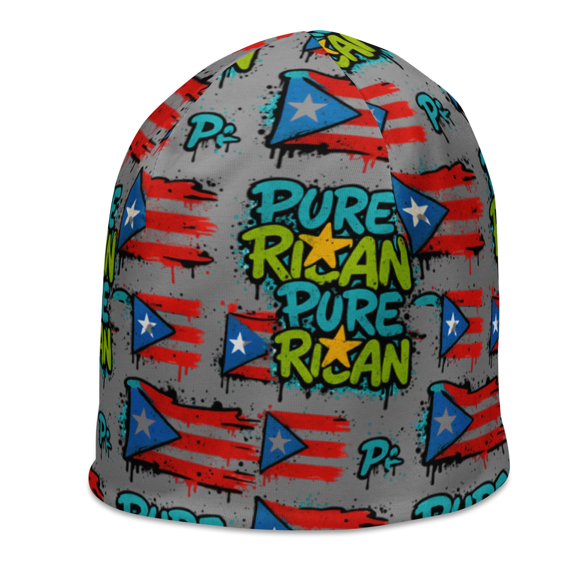 Pure⭐️Rican graffiti Sapo beanie back view – island culture winter hat
