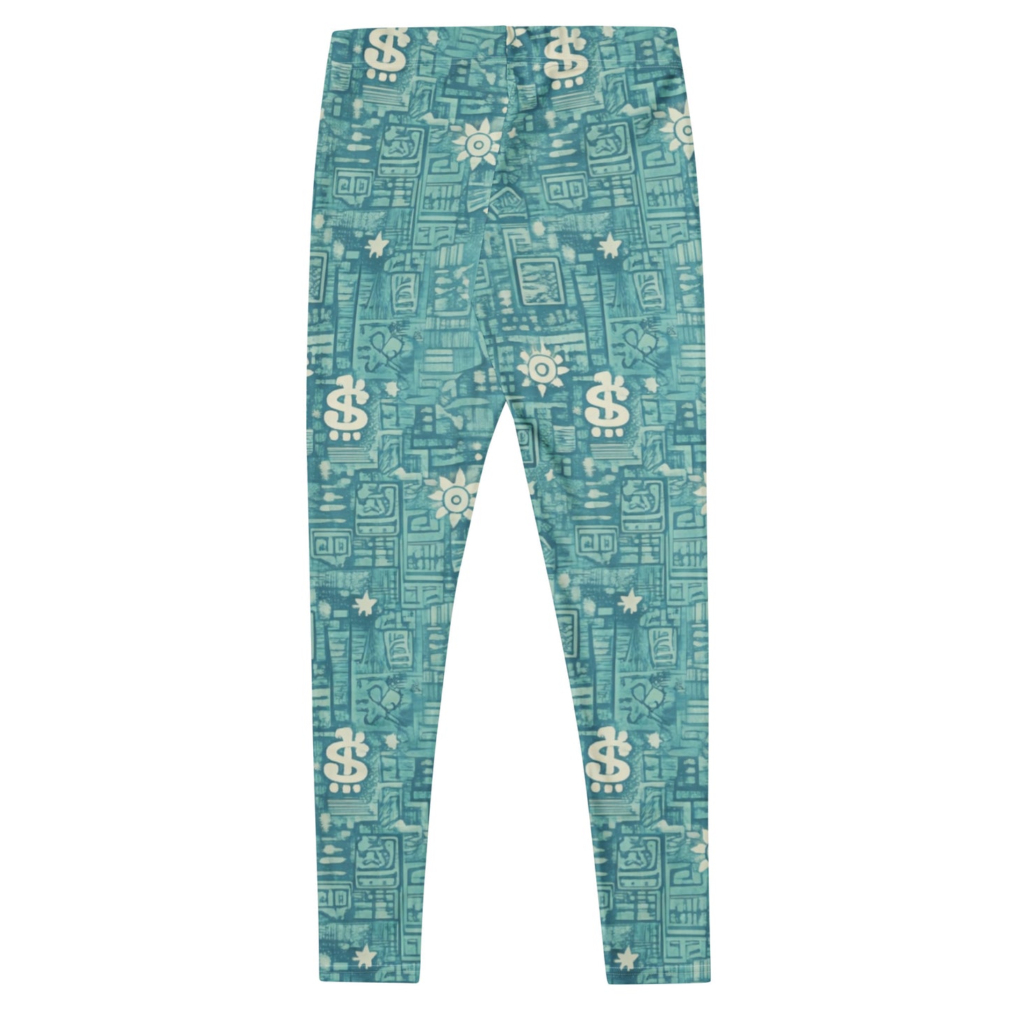 Pure⭐️Rican Borinquén cultural print leggings back view in teal performance fabric with all-over heritage pattern