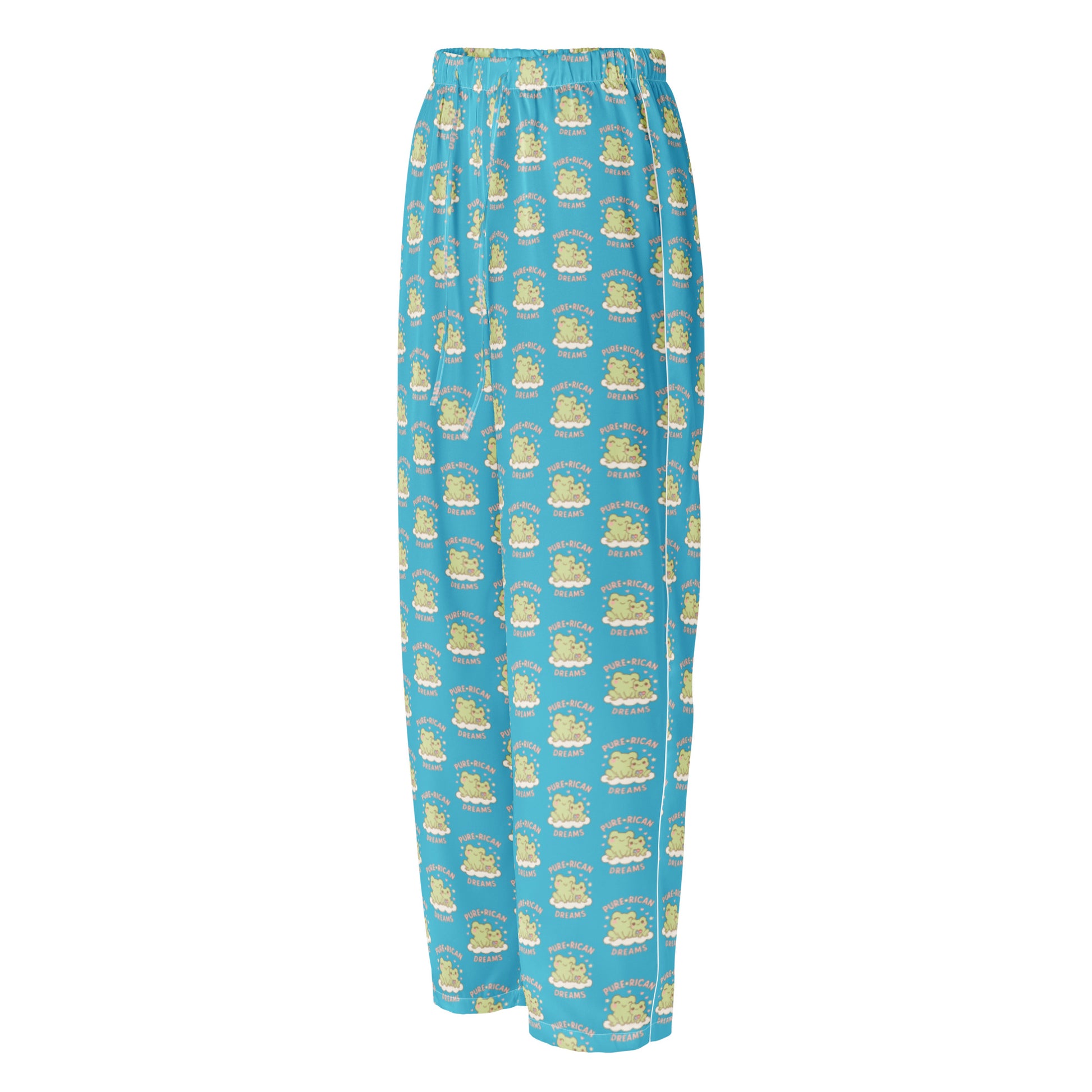 Sky blue Pure⭐️Rican Mommy & Me satin pajama pants with Puerto Rican–inspired all-over print