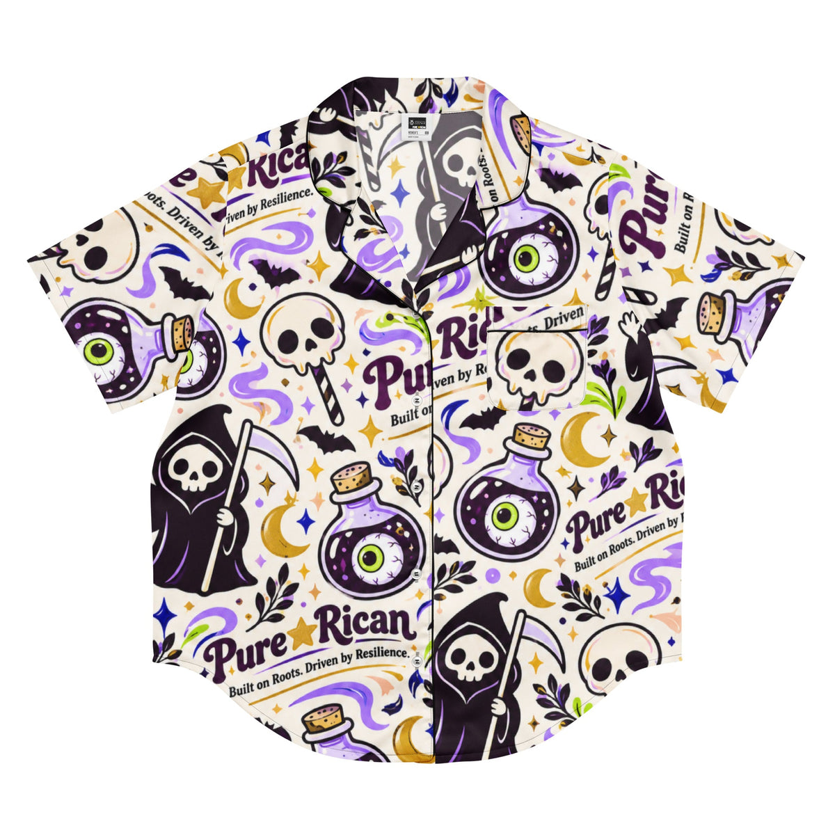 Pure⭐️Rican Roots After Dark women’s Halloween pajama top front view