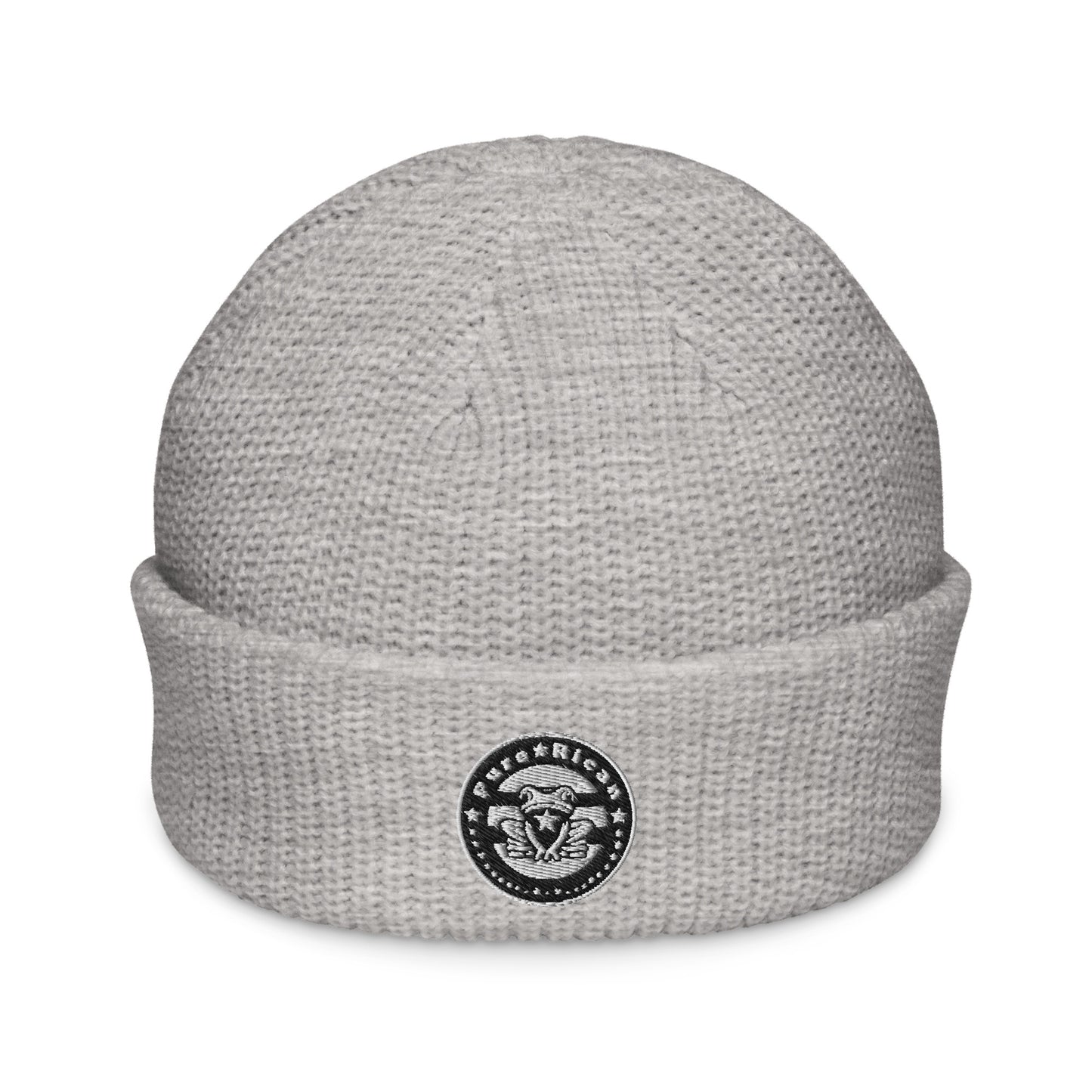 Pure⭐️Rican Seal Patch fisherman beanie front view – Puerto Rican winter streetwear hat