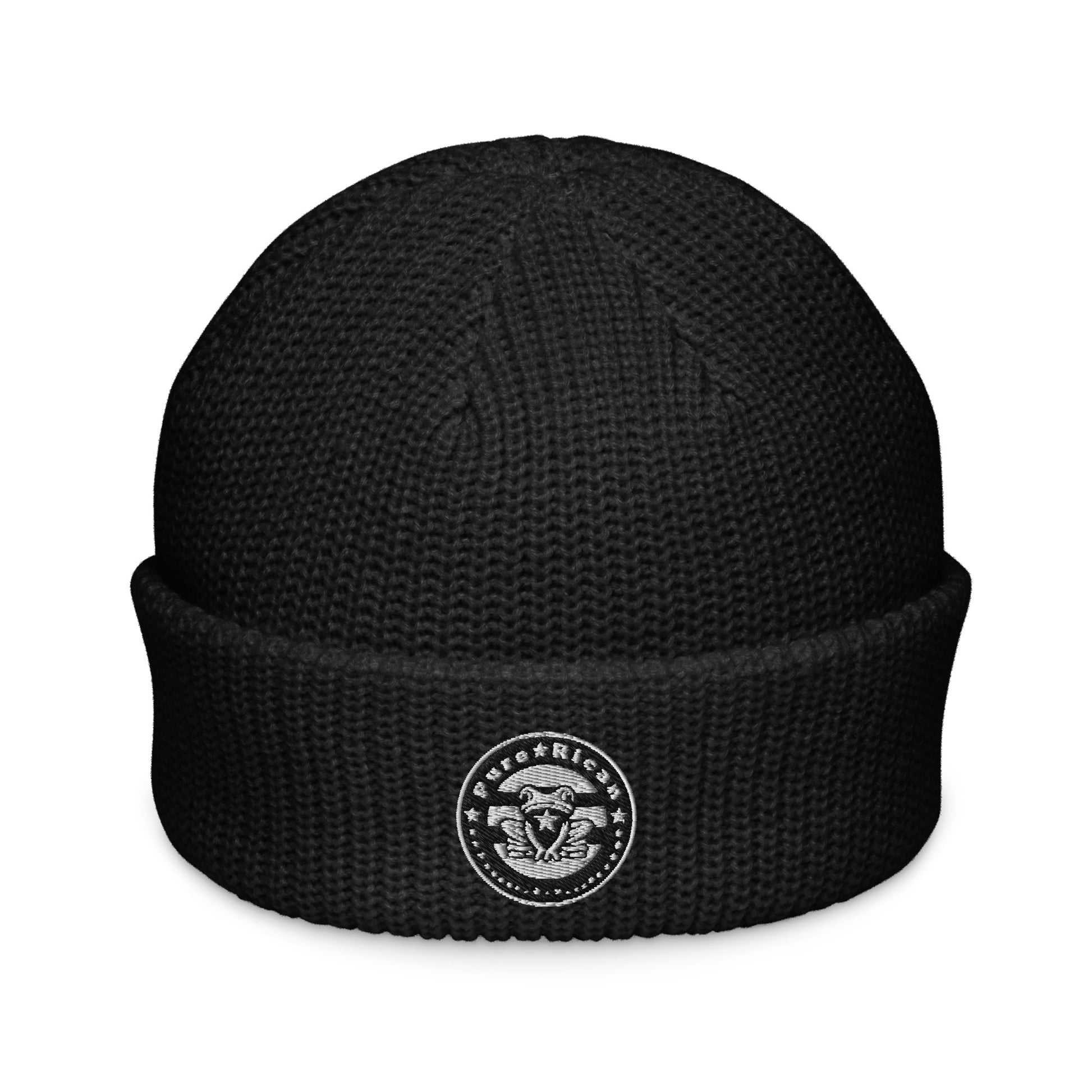 Pure⭐️Rican Seal Patch fisherman beanie front view – Puerto Rican winter streetwear hat