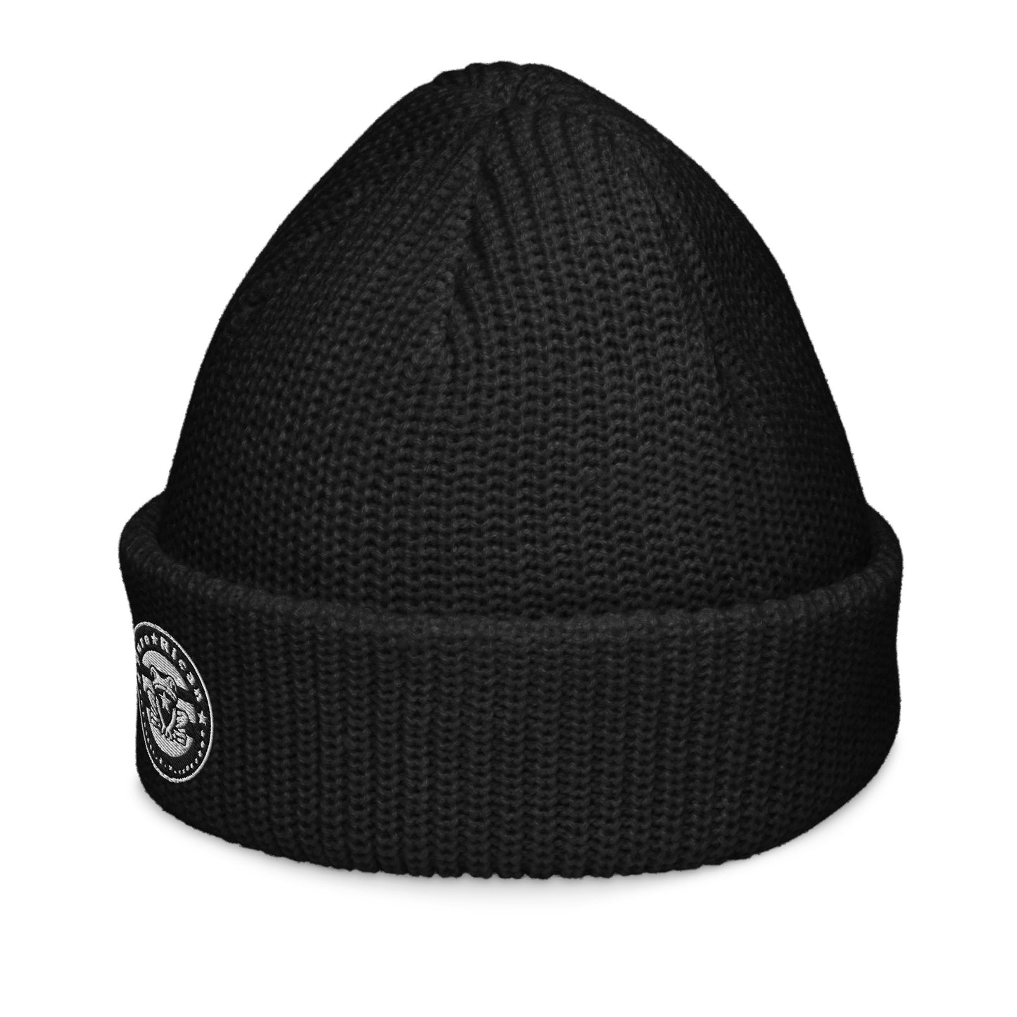 Pure⭐️Rican Seal Patch fisherman beanie side angle – cultural fisherman knit beanie