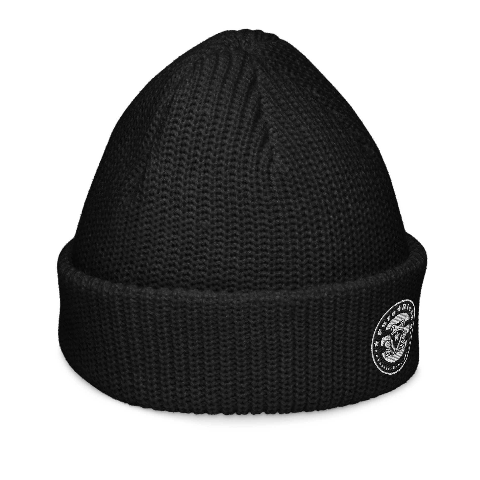 Pure⭐️Rican Seal Patch fisherman beanie side angle – cultural fisherman knit beanie